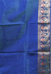 Dual Shades of Blue Pure Baluchari Silk Saree with Blouse Piece - Adi Akshoy & Co.