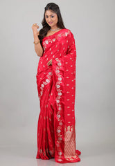 Red Mashru Silk Saree with Blouse Piece - Adi Akshoy & Co.
