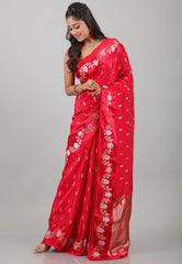 Red Mashru Silk Saree with Blouse Piece - Adi Akshoy & Co.