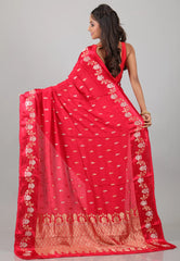 Red Mashru Silk Saree with Blouse Piece - Adi Akshoy & Co.