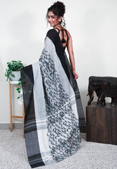 Grey Handloom Saree Without Blouse Piece - Adi Akshoy & Co.