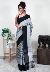 Grey Handloom Saree Without Blouse Piece - Adi Akshoy & Co.