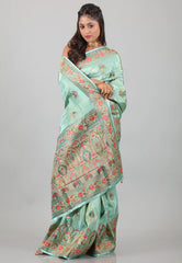 Pesta Green Kani Silk Saree With Blouse Piece - Adi Akshoy & Co.