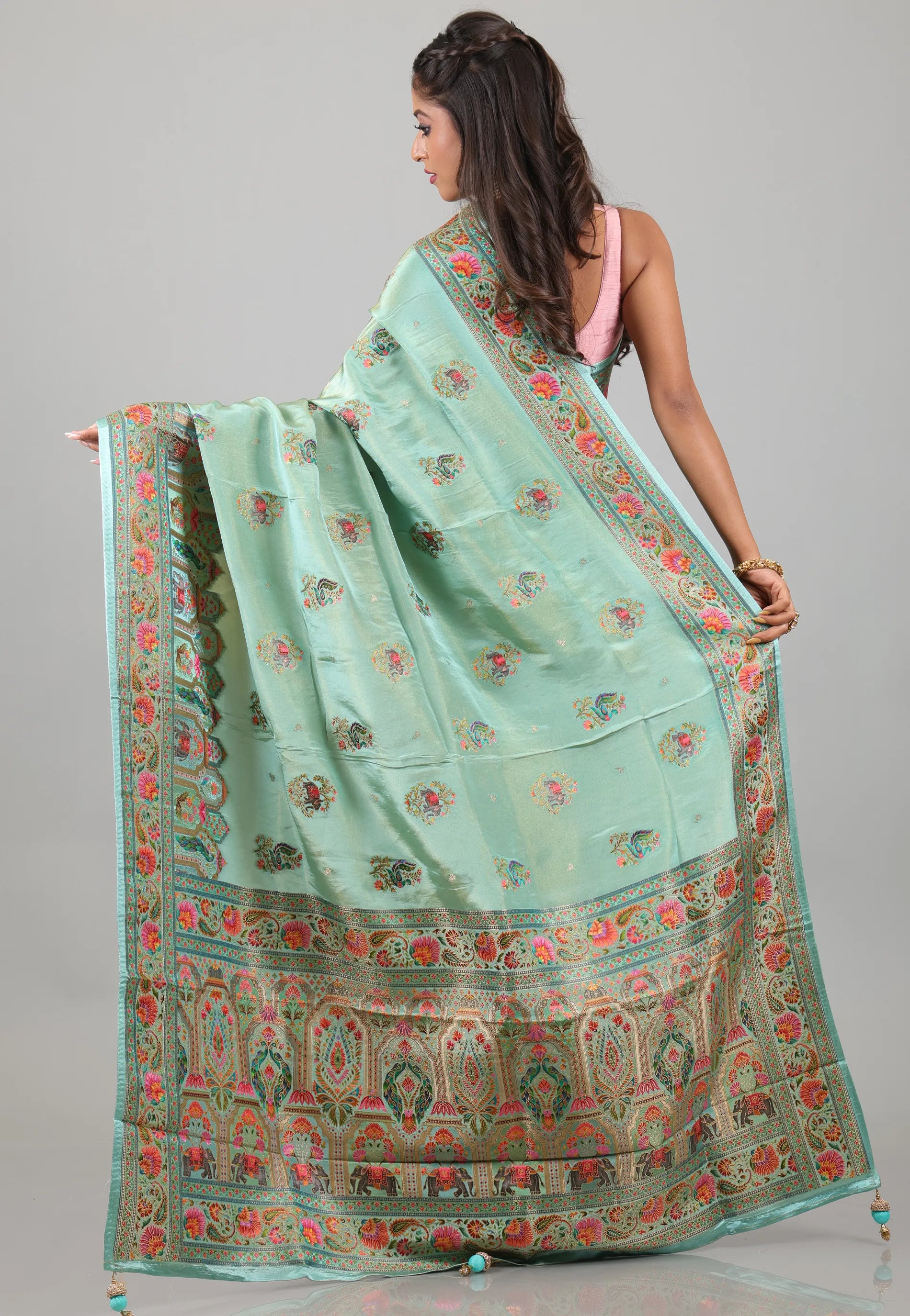 Pesta Green Kani Silk Saree With Blouse Piece - Adi Akshoy & Co.
