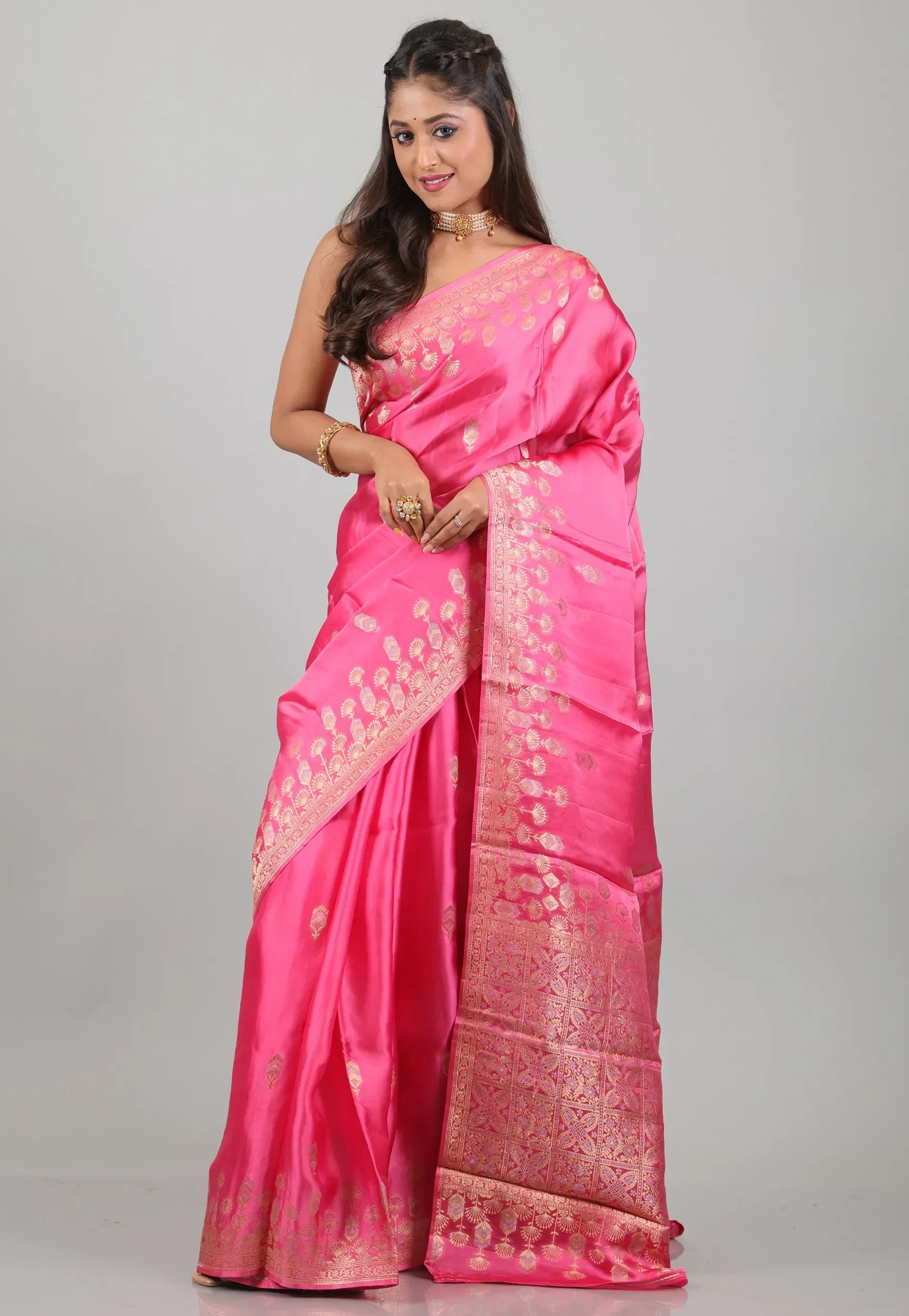 Rani Pink Mashru Silk Saree with Blouse Piece - Adi Akshoy & Co.