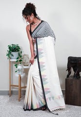 Off White Handloom Saree With Blouse Piece - Adi Akshoy & Co.