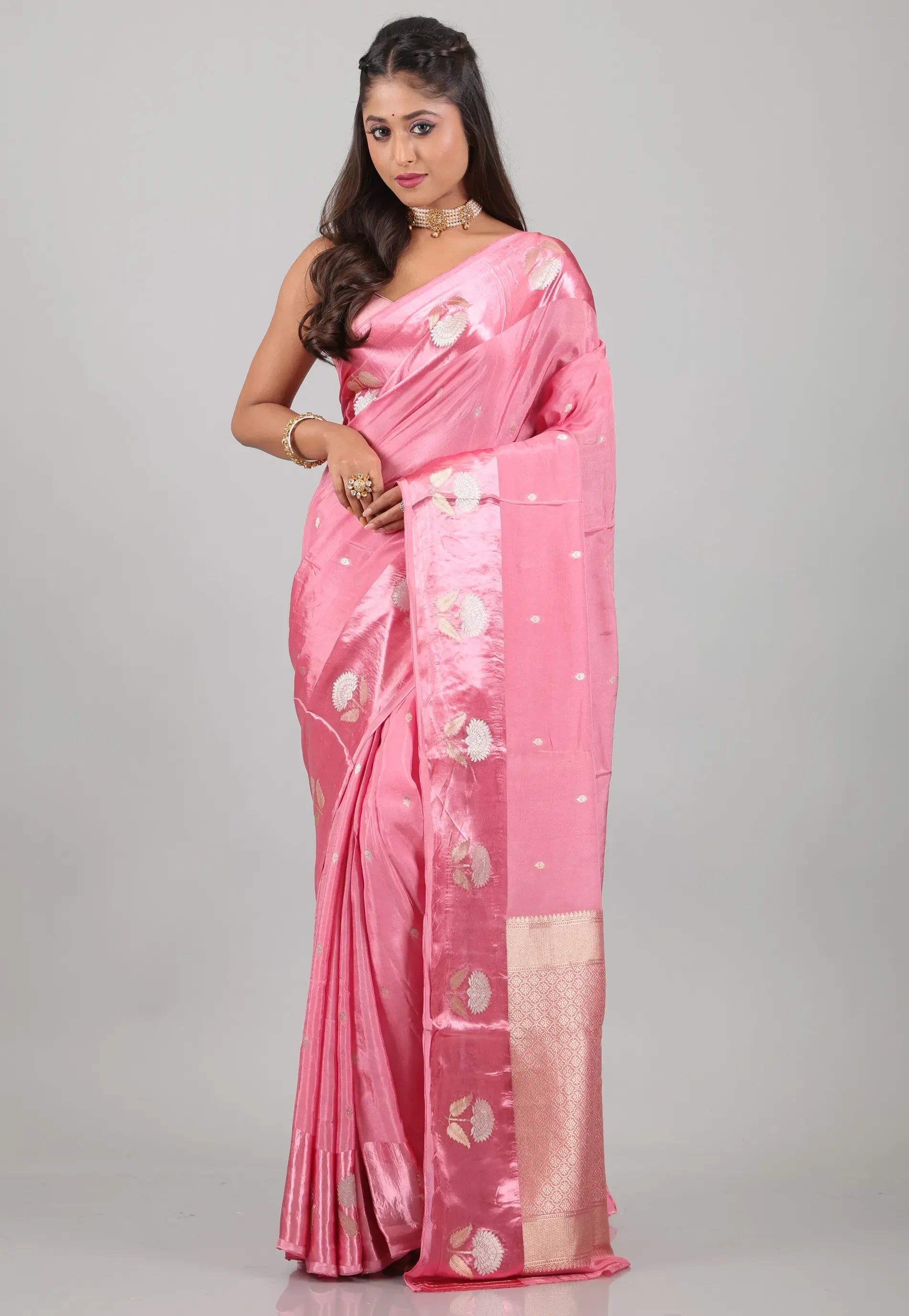 Baby Pink Mashru Silk Saree with Blouse Piece - Adi Akshoy & Co.
