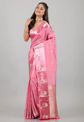 Baby Pink Mashru Silk Saree with Blouse Piece - Adi Akshoy & Co.