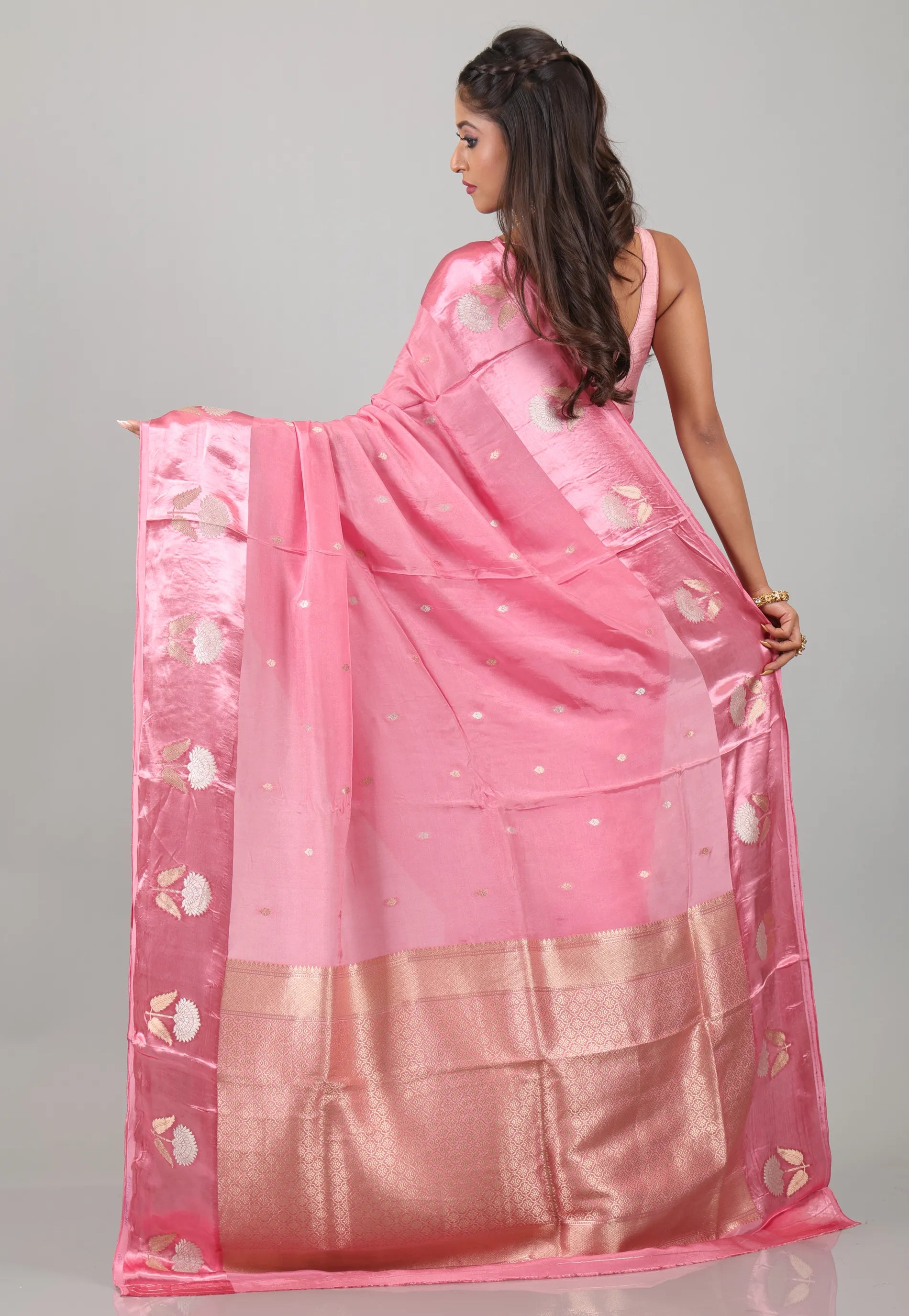 Baby Pink Mashru Silk Saree with Blouse Piece - Adi Akshoy & Co.