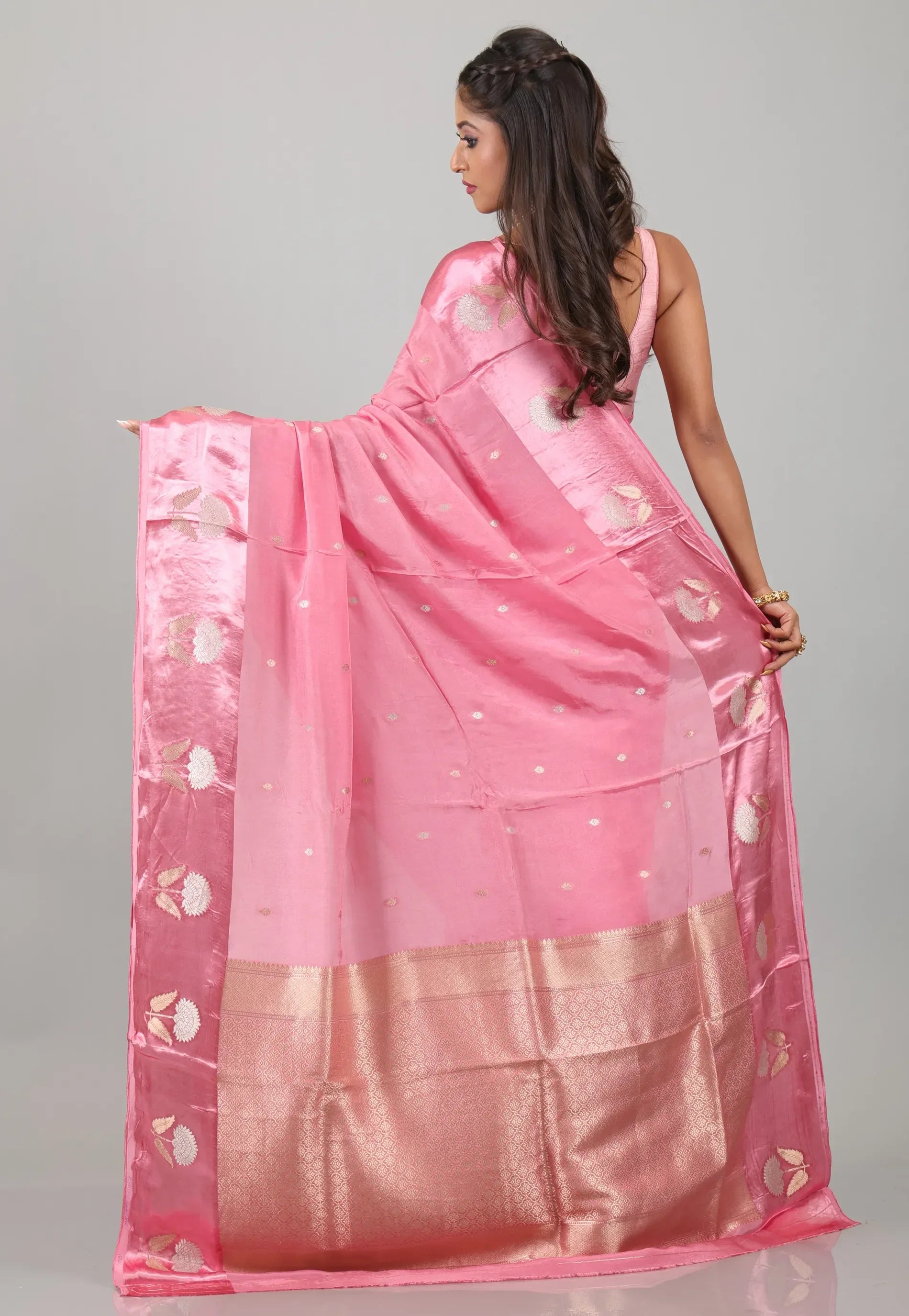 Baby Pink Mashru Silk Saree with Blouse Piece - Adi Akshoy & Co.