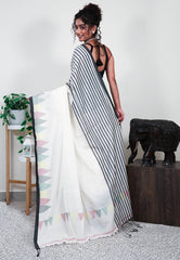 Off White Handloom Saree With Blouse Piece - Adi Akshoy & Co.