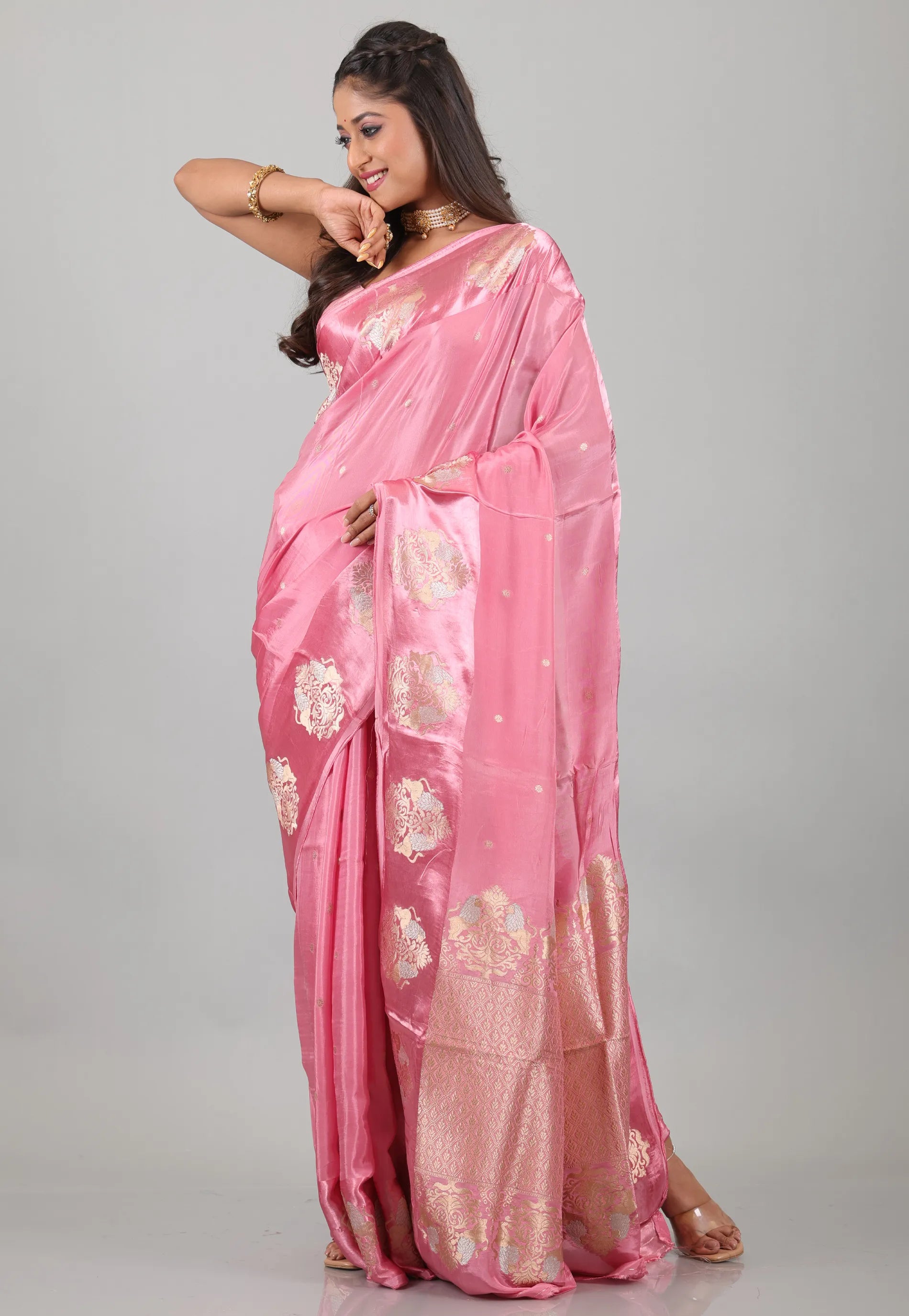 Pink Mashru Silk Saree with Blouse Piece - Adi Akshoy & Co.
