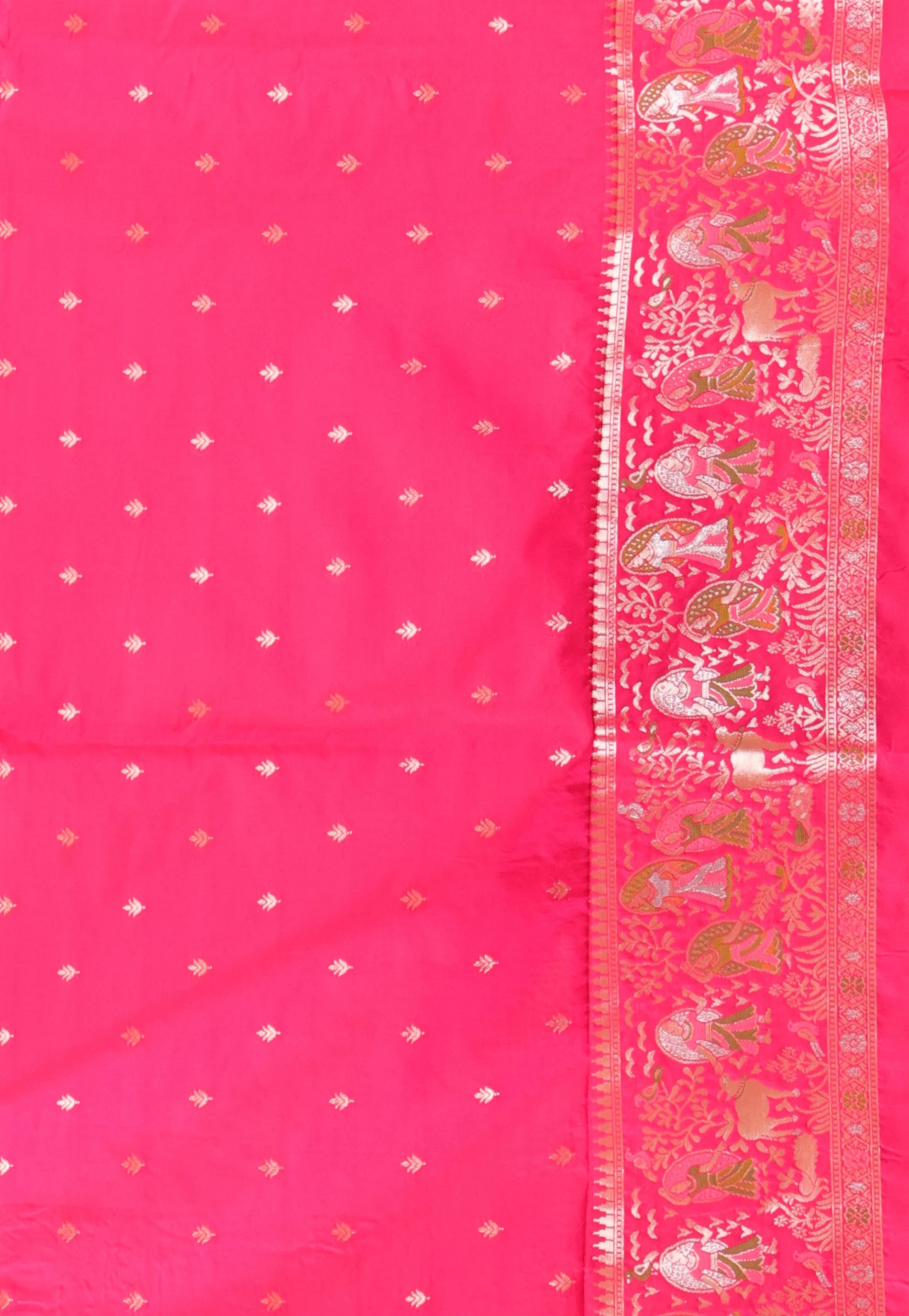 Off White with Rani Border Baluchari Silk Saree with Blouse Piece - Adi Akshoy & Co.