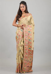 Beige Kani Silk Saree With Blouse Piece - Adi Akshoy & Co.