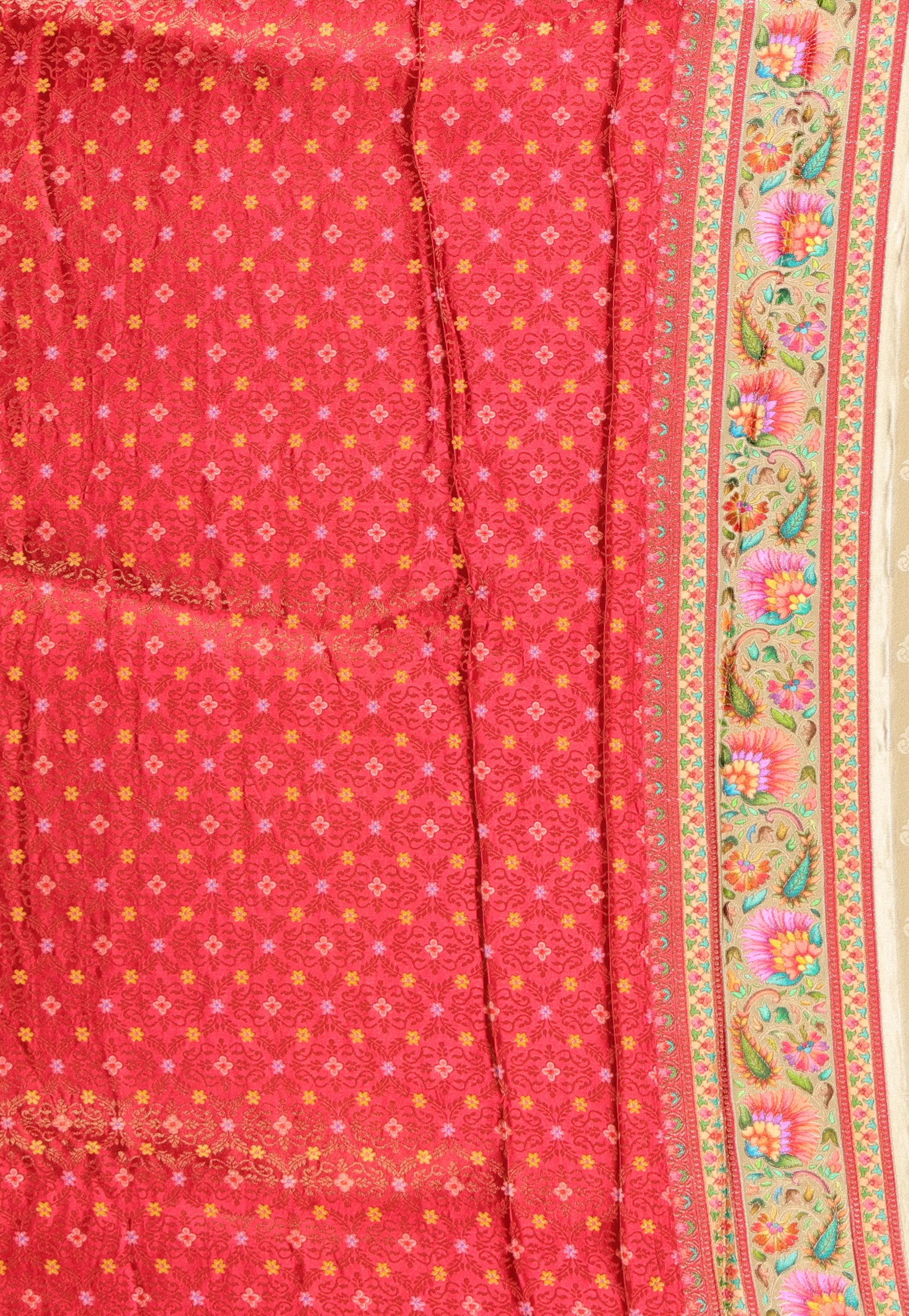 Beige Kani Silk Saree With Blouse Piece - Adi Akshoy & Co.