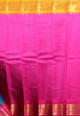 Cross Green with Yellow & Rani Border Pure Gadwal Silk Saree With Blouse Piece - Adi Akshoy & Co.