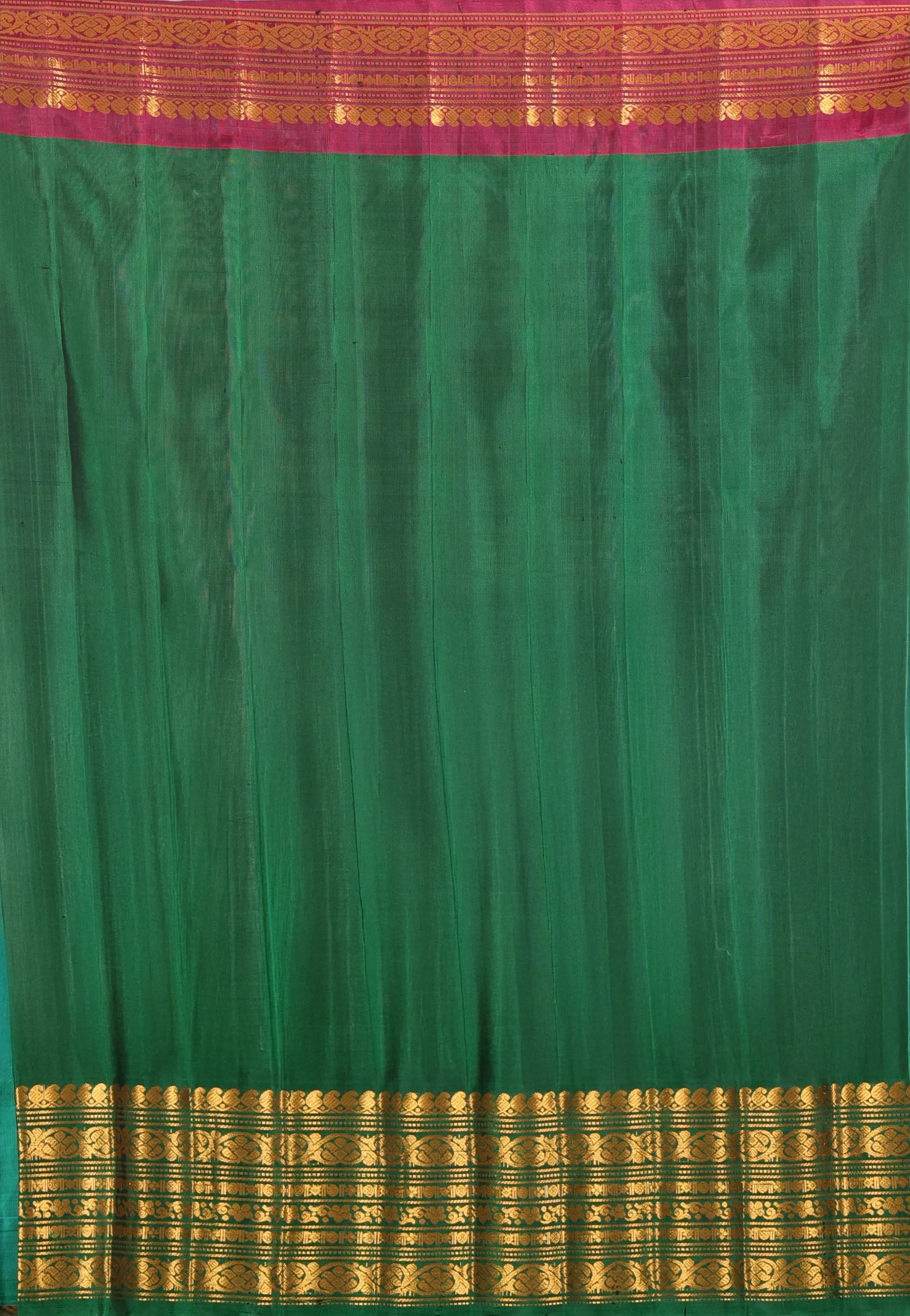 Sea Green with Red & Rama Green Border Pure Gadwal Silk with Blouse Piece - Adi Akshoy & Co.