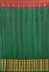 Sea Green with Red & Rama Green Border Pure Gadwal Silk with Blouse Piece - Adi Akshoy & Co.