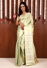 Lime Green Tissue Kanjivaram Pure Silk Saree With Blouse Piece - Adi Akshoy & Co.