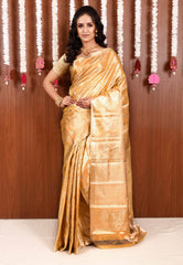 Golden Brocade Tissue Kanjivaram Pure Silk Saree With Blouse Piece - Adi Akshoy & Co.