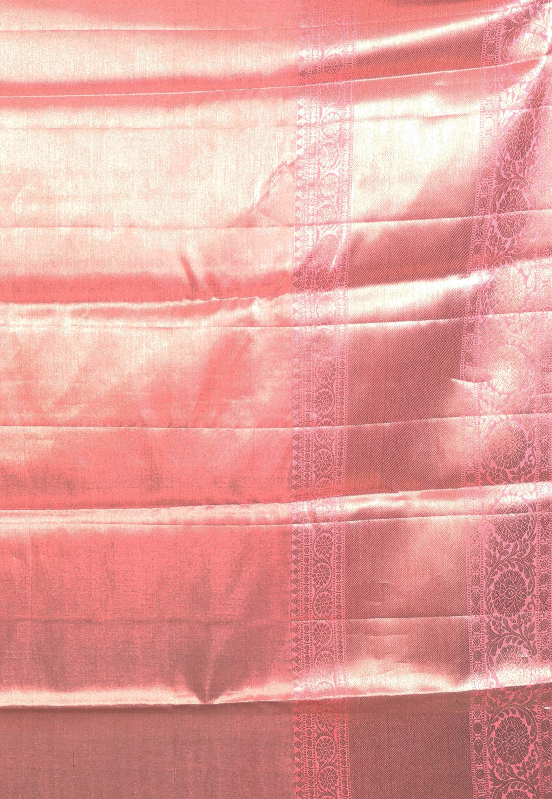 Baby Pink Brocade Tissue Kanjivaram Pure Silk Saree With Blouse Piece - Adi Akshoy & Co.