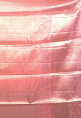 Baby Pink Brocade Tissue Kanjivaram Pure Silk Saree With Blouse Piece - Adi Akshoy & Co.