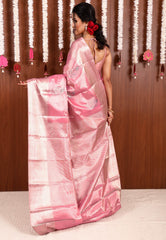 Pink Tissue Kanjivaram Pure Silk Saree With Blouse Piece - Adi Akshoy & Co.
