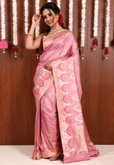Onion Pink Katan Pure Silk Saree With Blouse Piece - Adi Akshoy & Co.