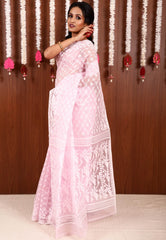 Baby Pink Dhakai Jamdani Cotton Saree without Blouse Piece - Adi Akshoy & Co.