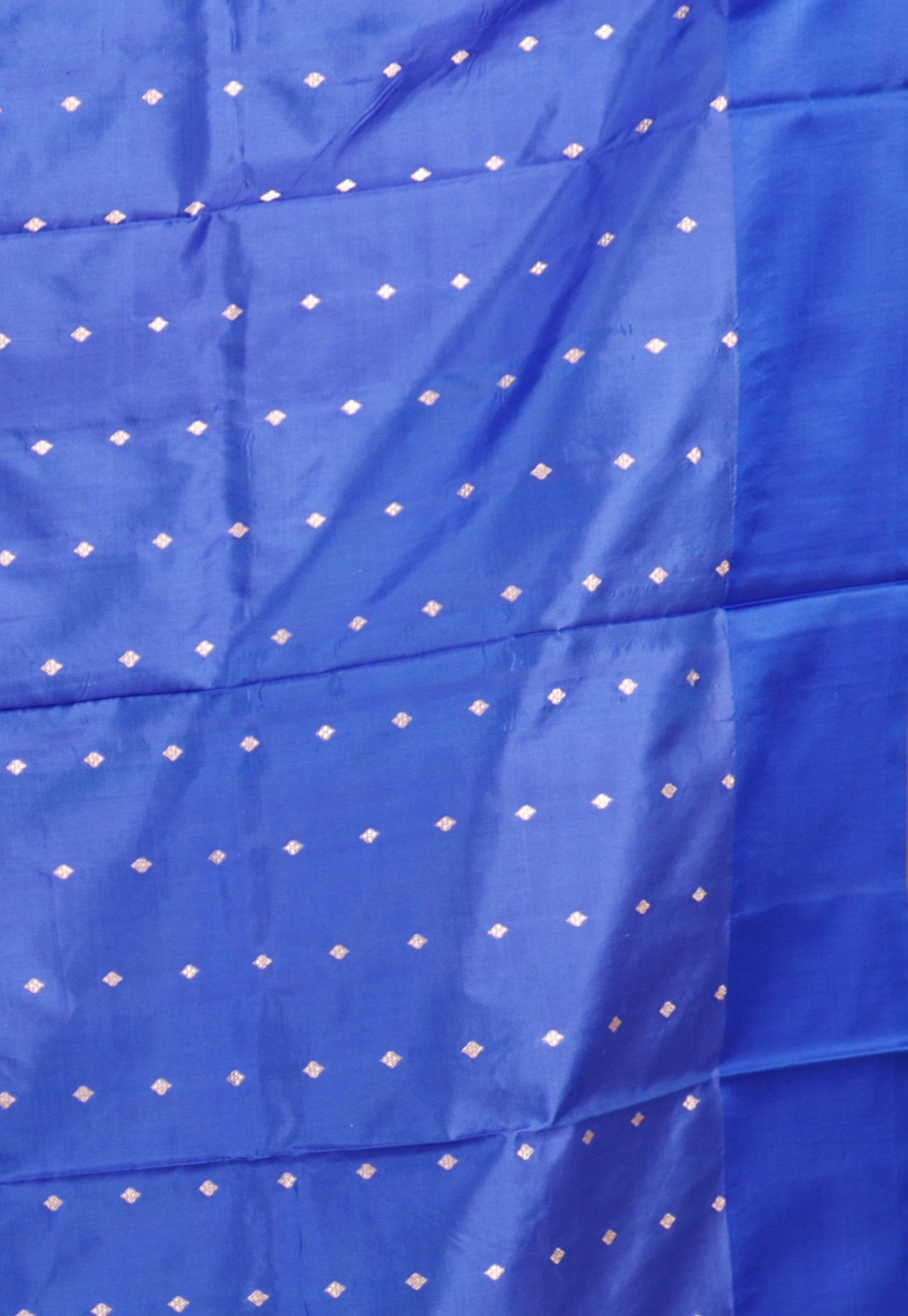 Feroza Blue with Royal Blue Border Katan Pure Silk Saree With Blouse Piece - Adi Akshoy & Co.