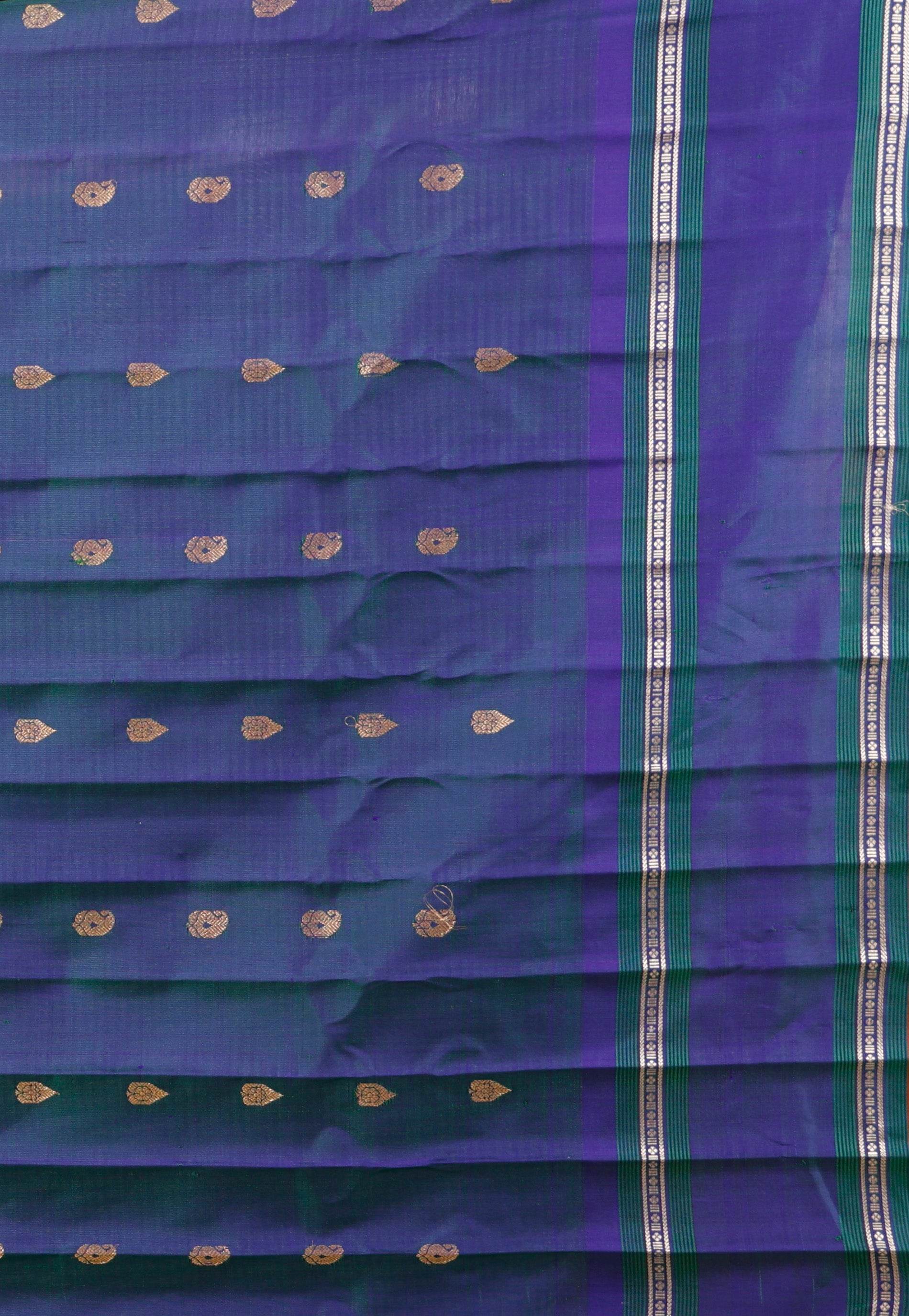 Sea Green Checks with Royal Blue Border Gadwal Pure Silk Saree With Blouse Piece - Adi Akshoy & Co.