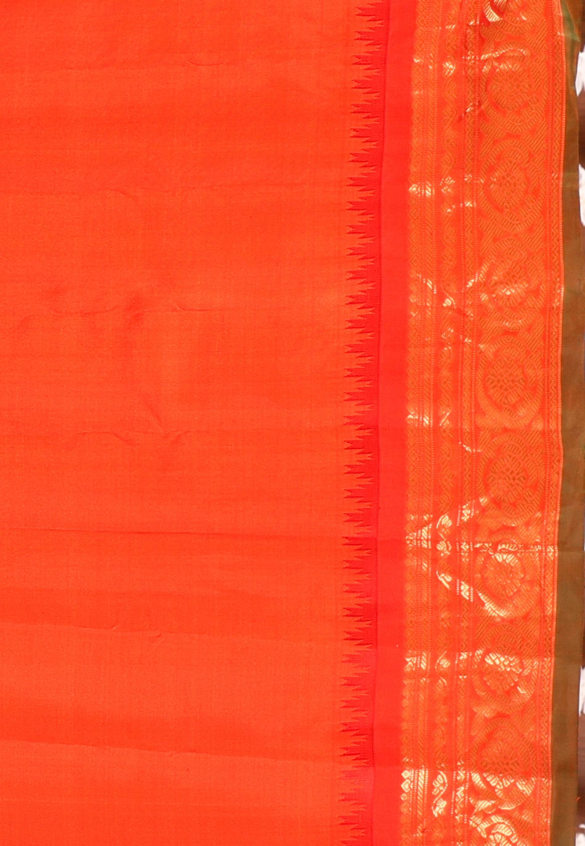 Purple with Orange Border Gadwal Pure Silk Saree With Blouse Piece - Adi Akshoy & Co.