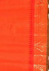 Purple with Orange Border Gadwal Pure Silk Saree With Blouse Piece - Adi Akshoy & Co.
