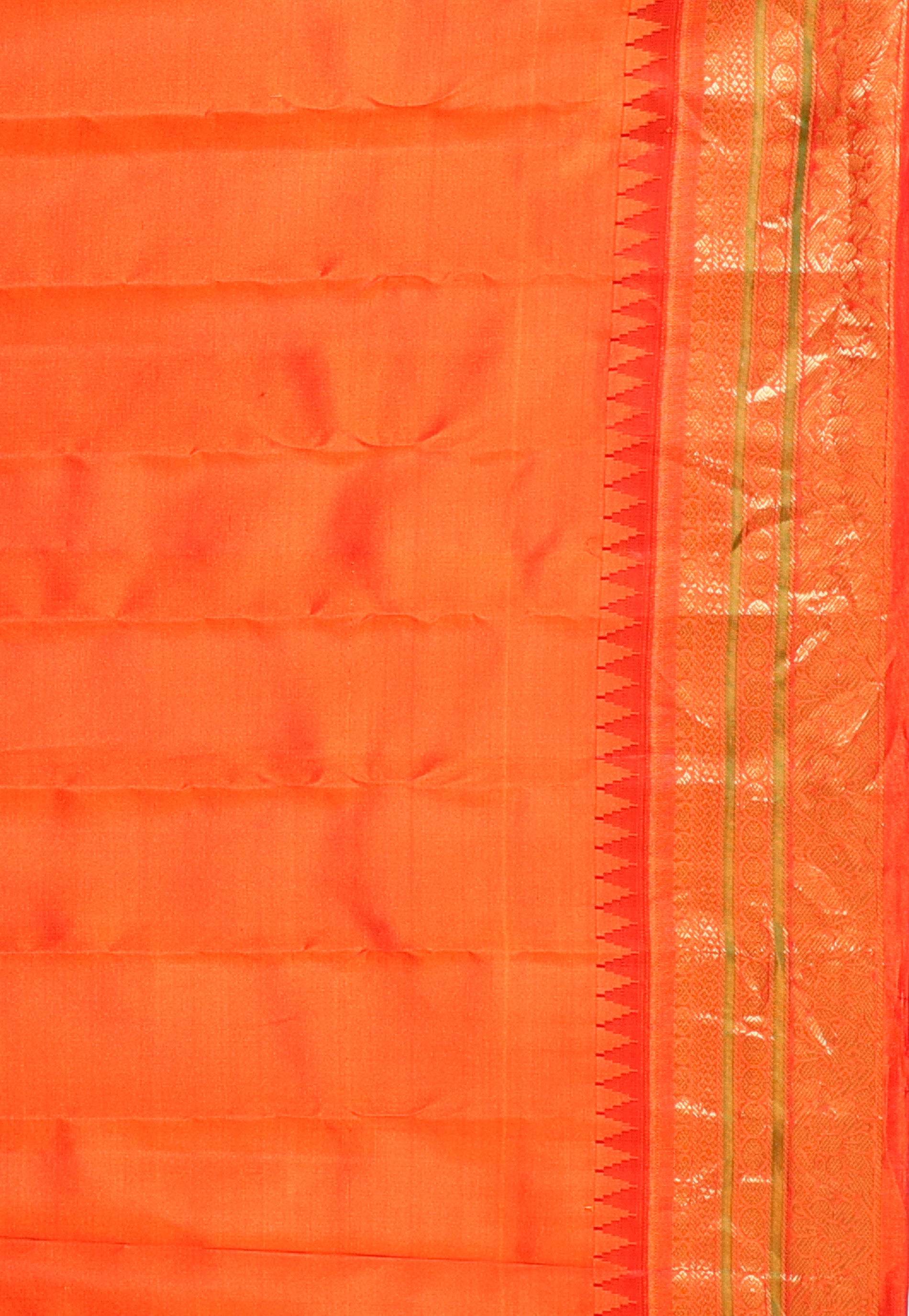 Magenta with Orange Border Gadwal Pure Silk Saree With Blouse Piece - Adi Akshoy & Co.