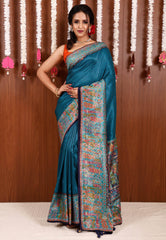 Blue Kani Silk Saree With Blouse Piece - Adi Akshoy & Co.