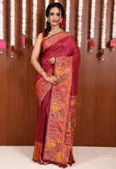 Rani Pink Kani Silk Saree With Blouse Piece - Adi Akshoy & Co.