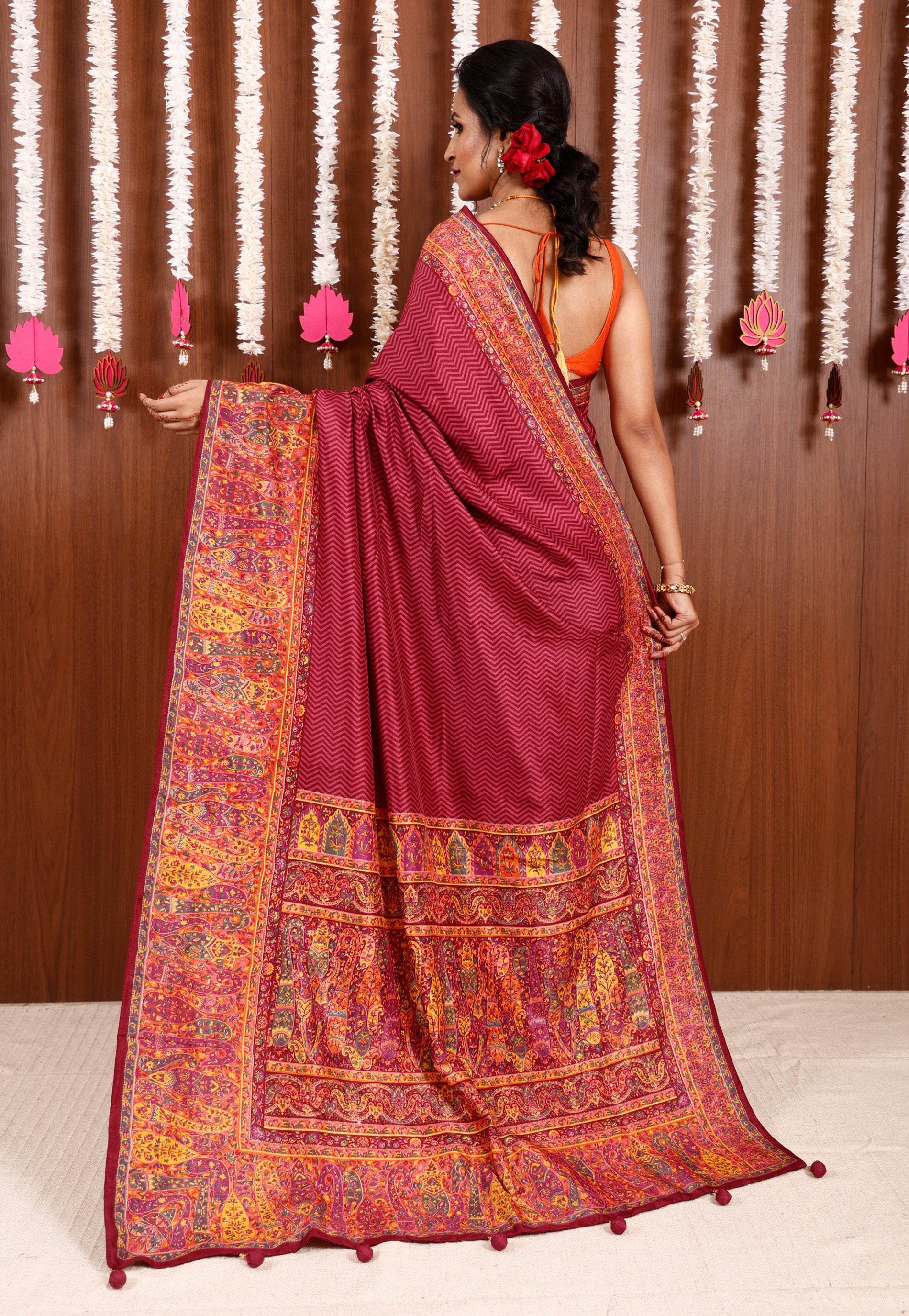 Rani Pink Kani Silk Saree With Blouse Piece - Adi Akshoy & Co.