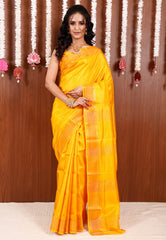 Yellow Katan Silk Saree With Blouse Piece - Adi Akshoy & Co.
