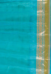 Rani Pink with Feroza Blue Border Gadwal Pure Silk Saree With Blouse Piece - Adi Akshoy & Co.