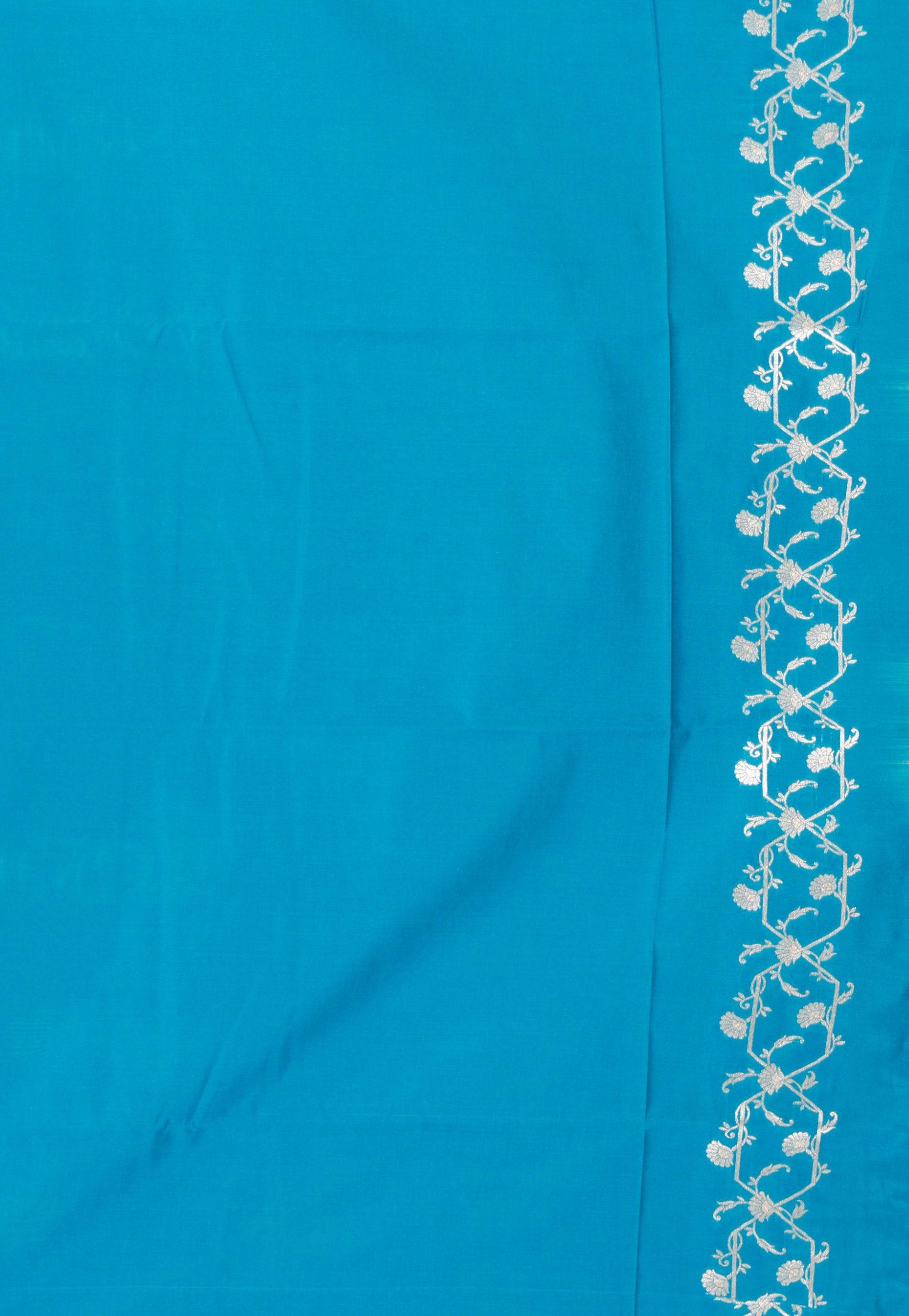 Feroza Blue Katan Silk Saree With Blouse Piece - Adi Akshoy & Co.