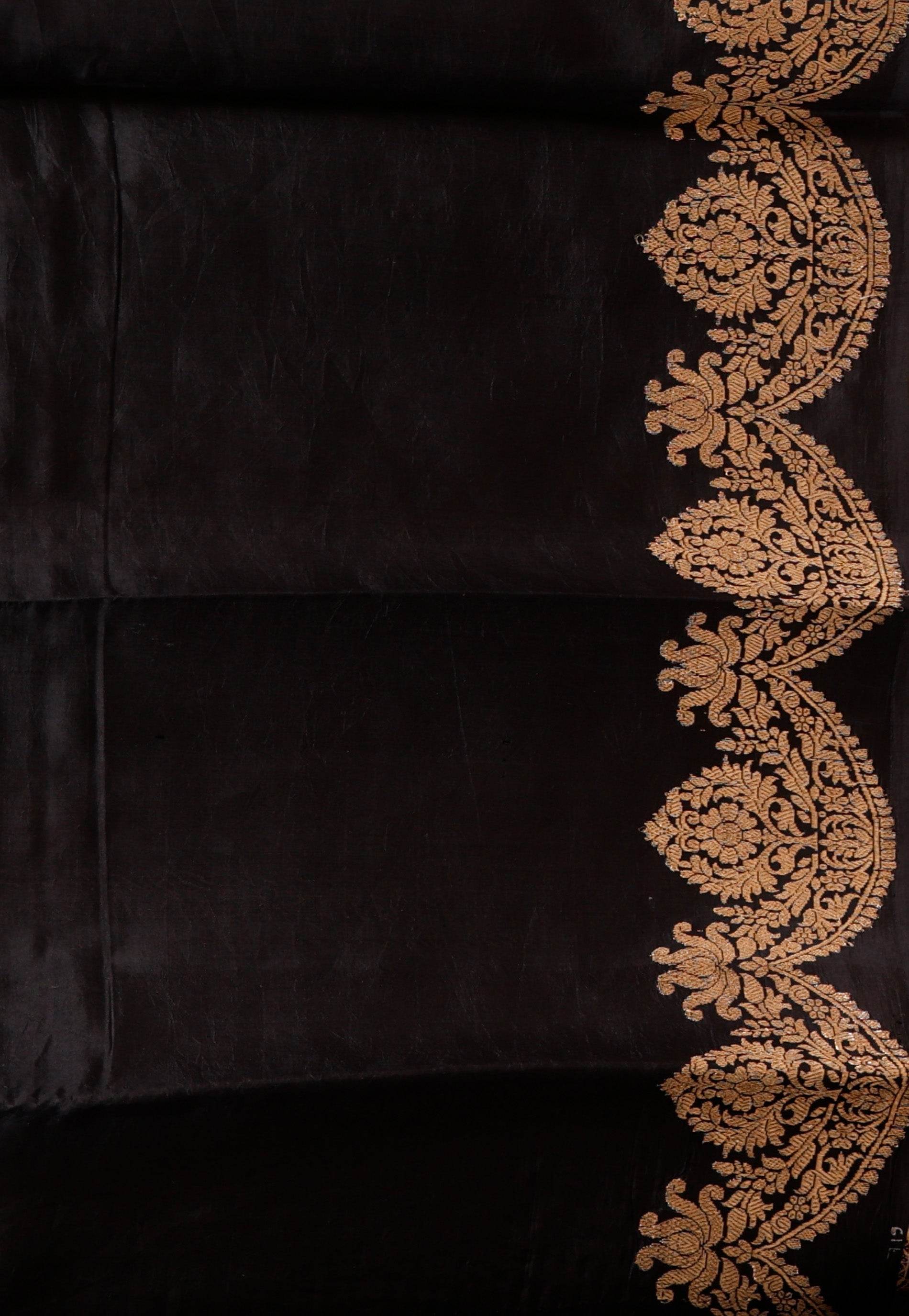 Black Katan Pure Silk Saree With Blouse Piece - Adi Akshoy & Co.