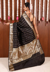 Black with Minakari Buti Katan Pure Silk Saree With Blouse Piece - Adi Akshoy & Co.