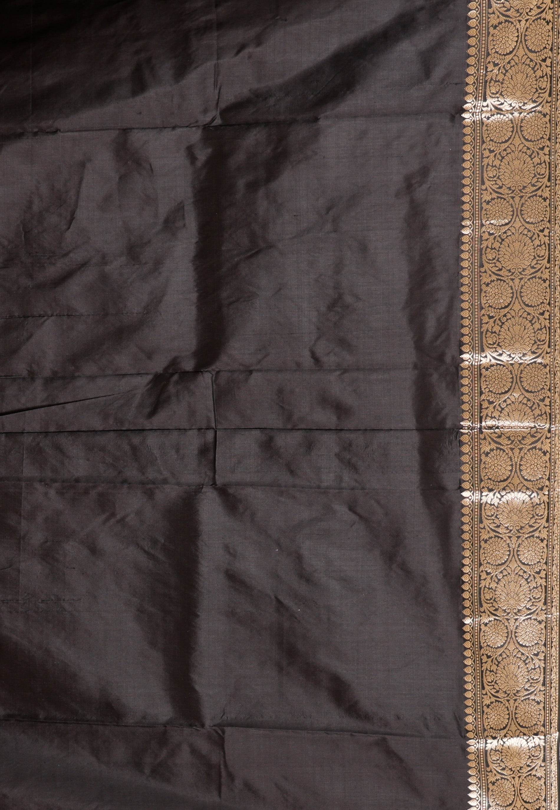 Black with Minakari Buti Katan Pure Silk Saree With Blouse Piece - Adi Akshoy & Co.