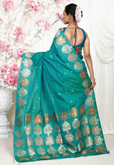 Sea Green Katan Silk Saree With Blouse Piece - Adi Akshoy & Co.