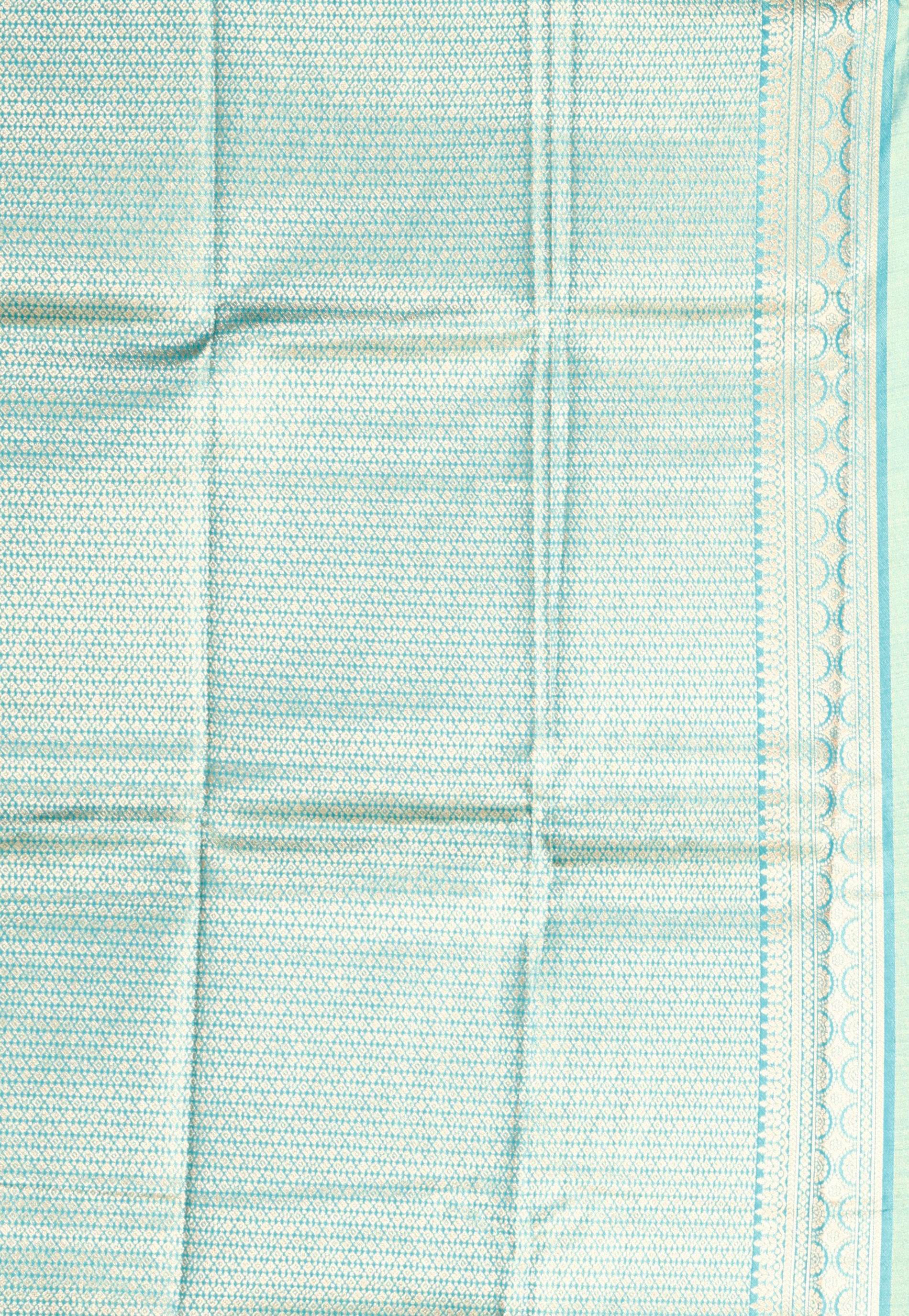 Greyish Blue with Rama Green Border Tissue Kanjivaram Silk Saree With Blouse Piece - Adi Akshoy & Co.