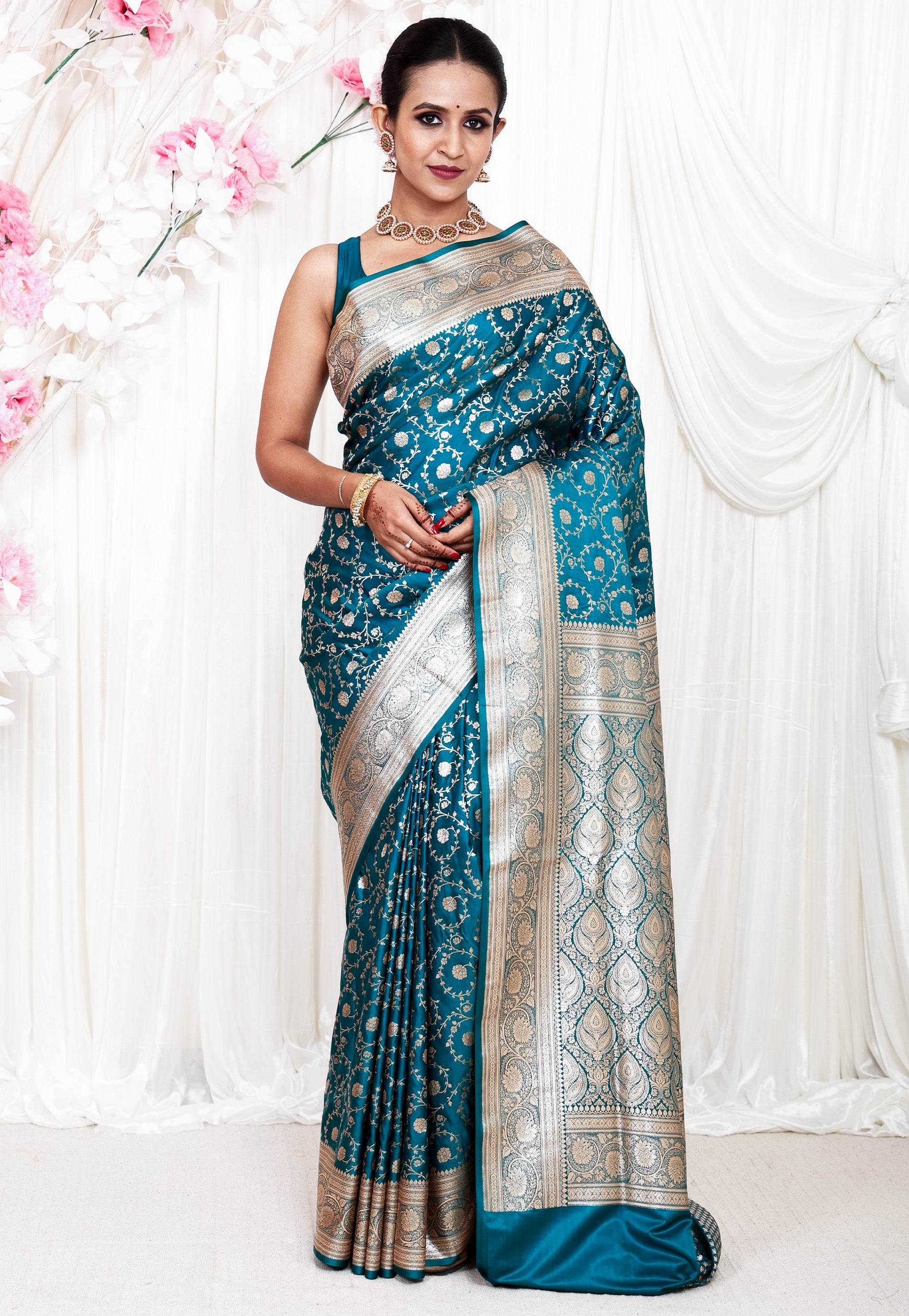 Rama Green Wedding Banarasi Silk Saree with Blouse Piece - Adi Akshoy & Co.