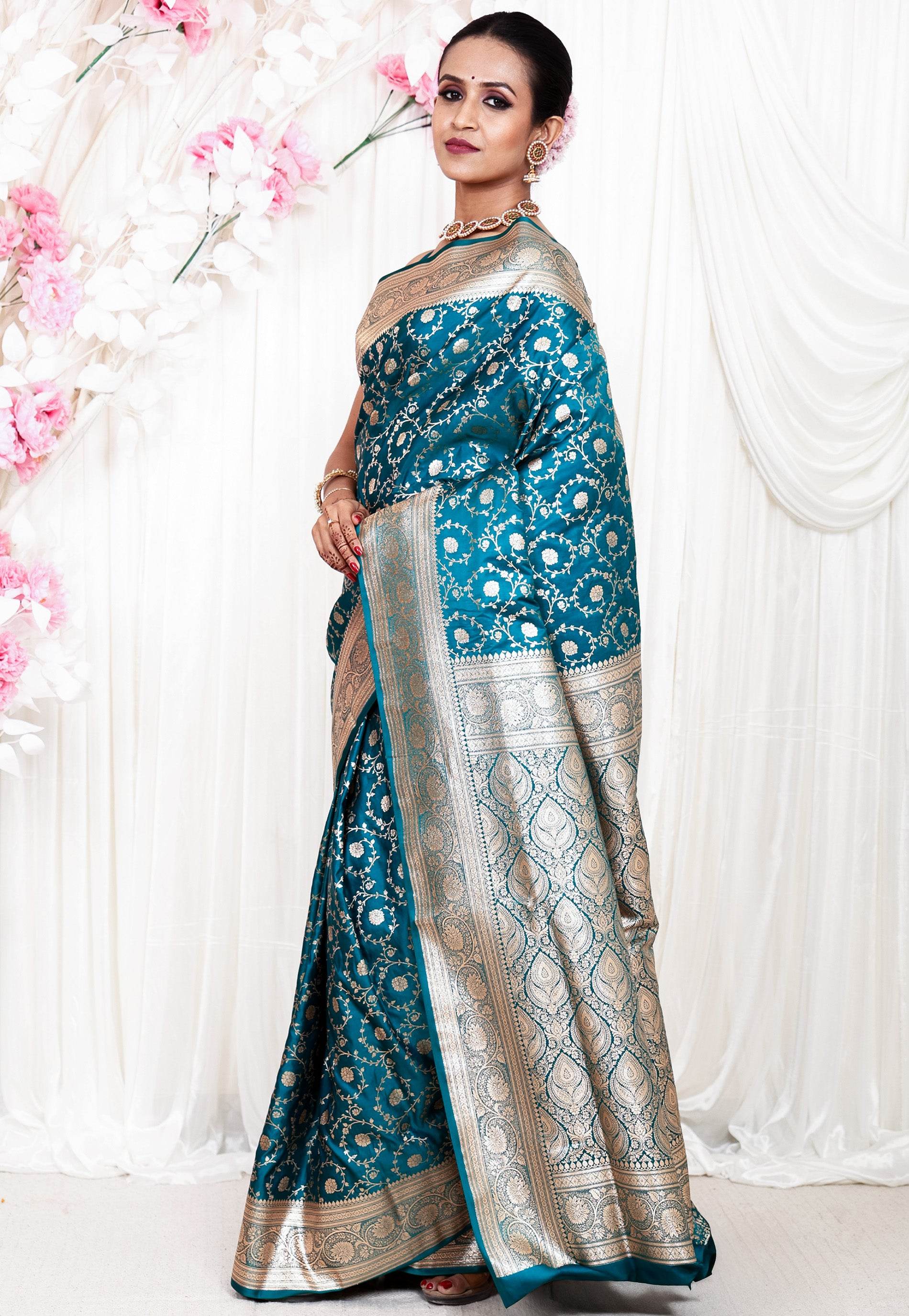 Rama Green Wedding Banarasi Silk Saree with Blouse Piece - Adi Akshoy & Co.