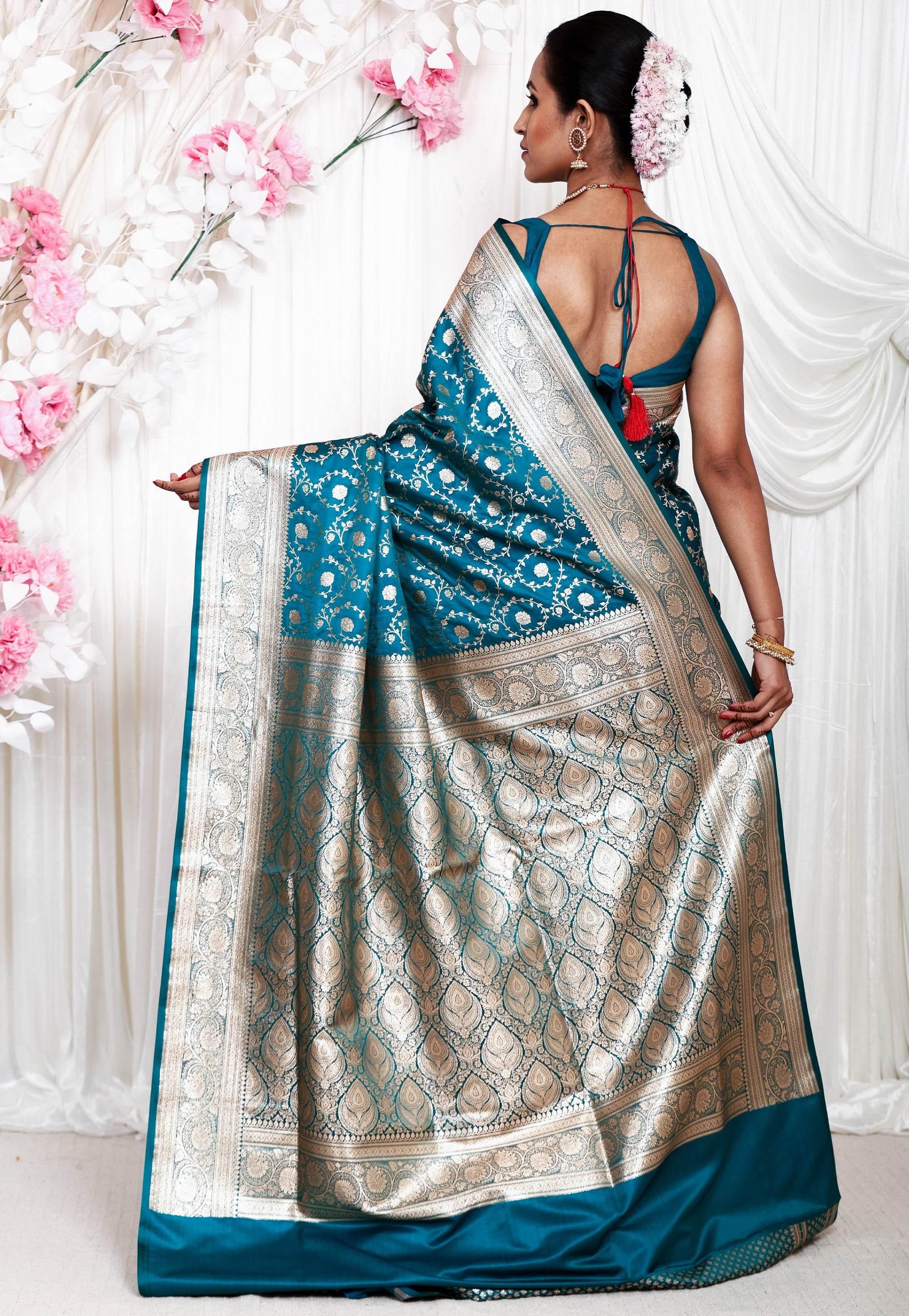 Rama Green Wedding Banarasi Silk Saree with Blouse Piece - Adi Akshoy & Co.