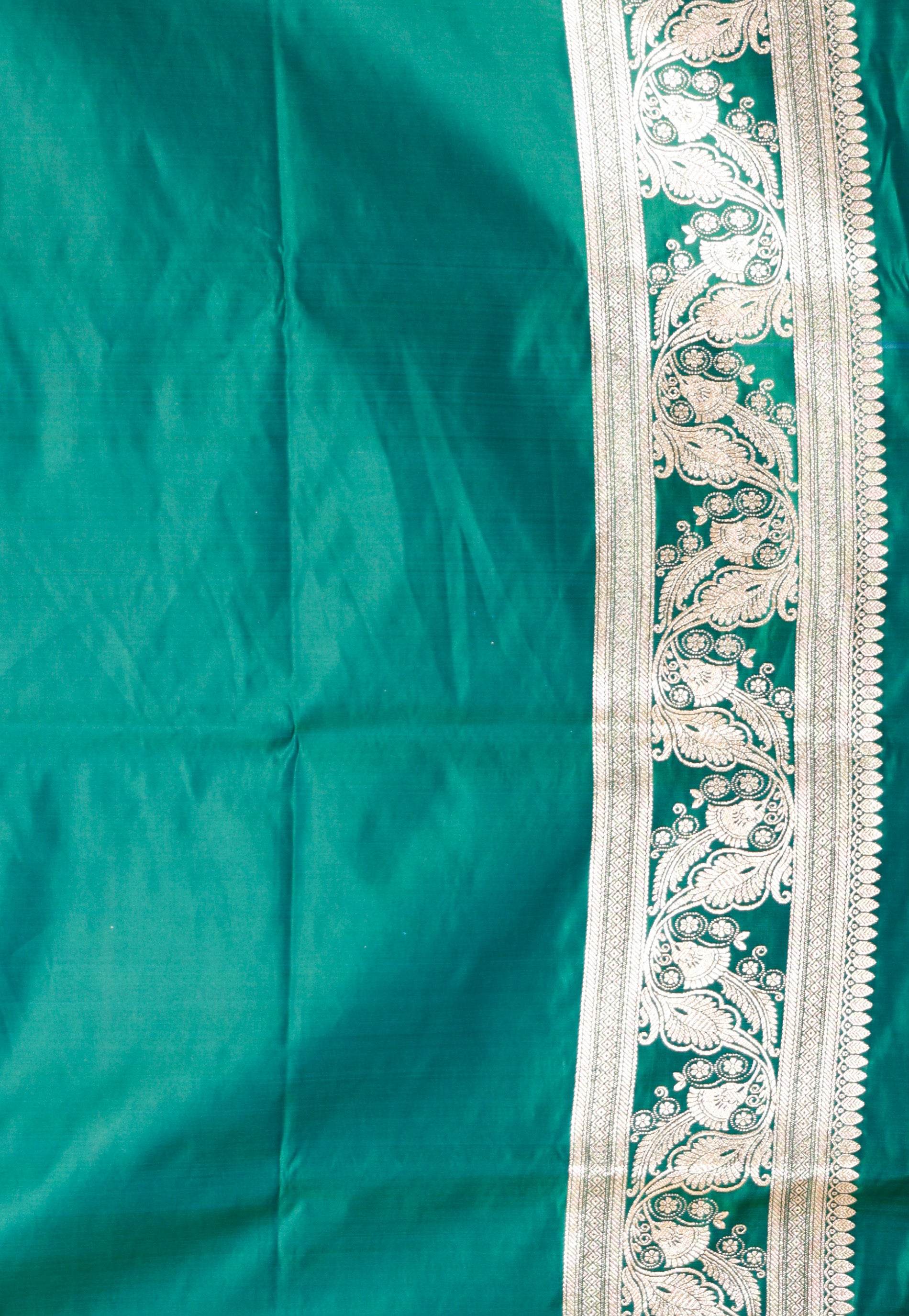 Dual Shades of Green and Blue Wedding Banarasi Silk Saree with Blouse Piece - Adi Akshoy & Co.