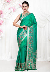 Rama Green Katan Silk Saree With Blouse Piece - Adi Akshoy & Co.